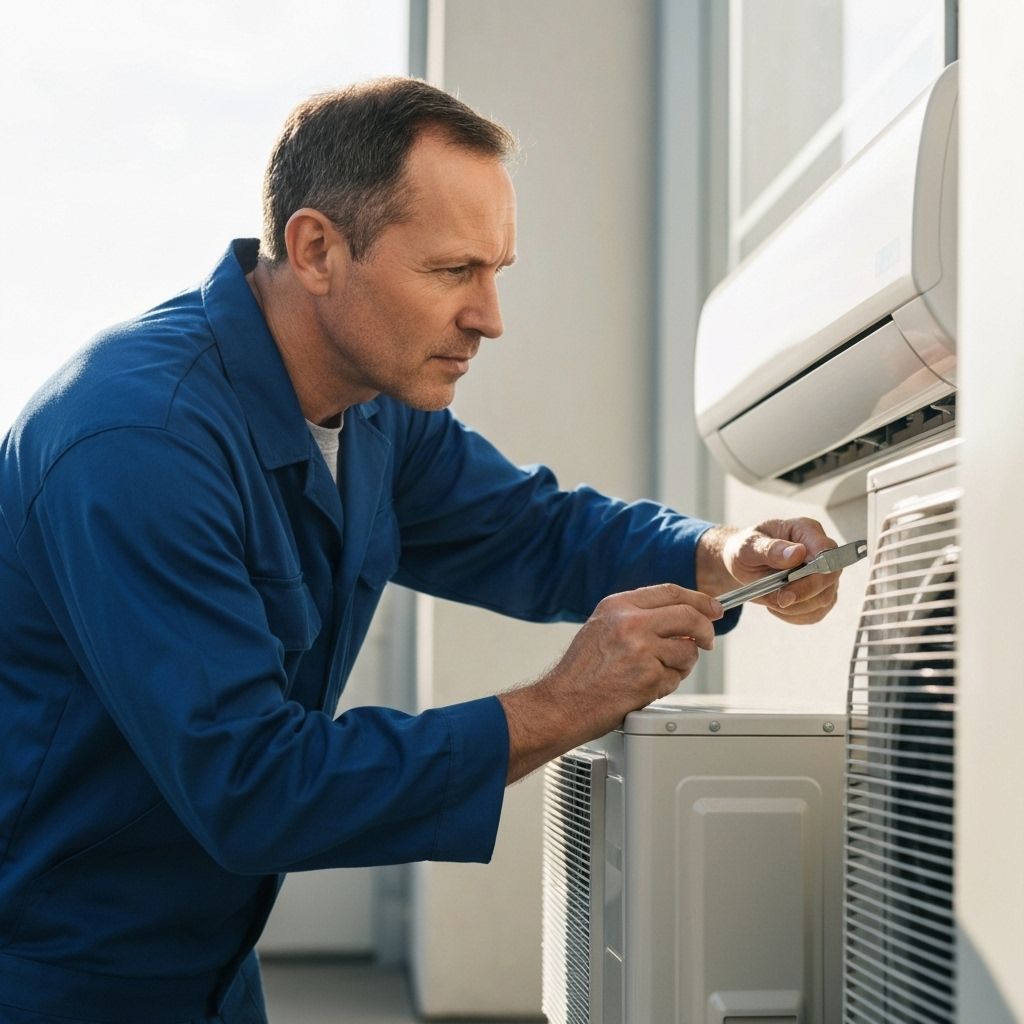 فني متخصص يقيم مكيف